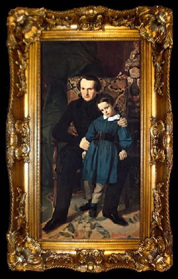 framed  Auguste de Chatillon Victor Hugo with his son Francois Victor, ta009-2